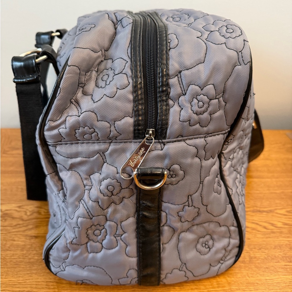 Thirty One City Weekender Bag Grey With Black Flowers Customized Teal L - Picture 7 of 13